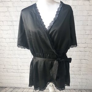 NWT Black lace tie front blouse